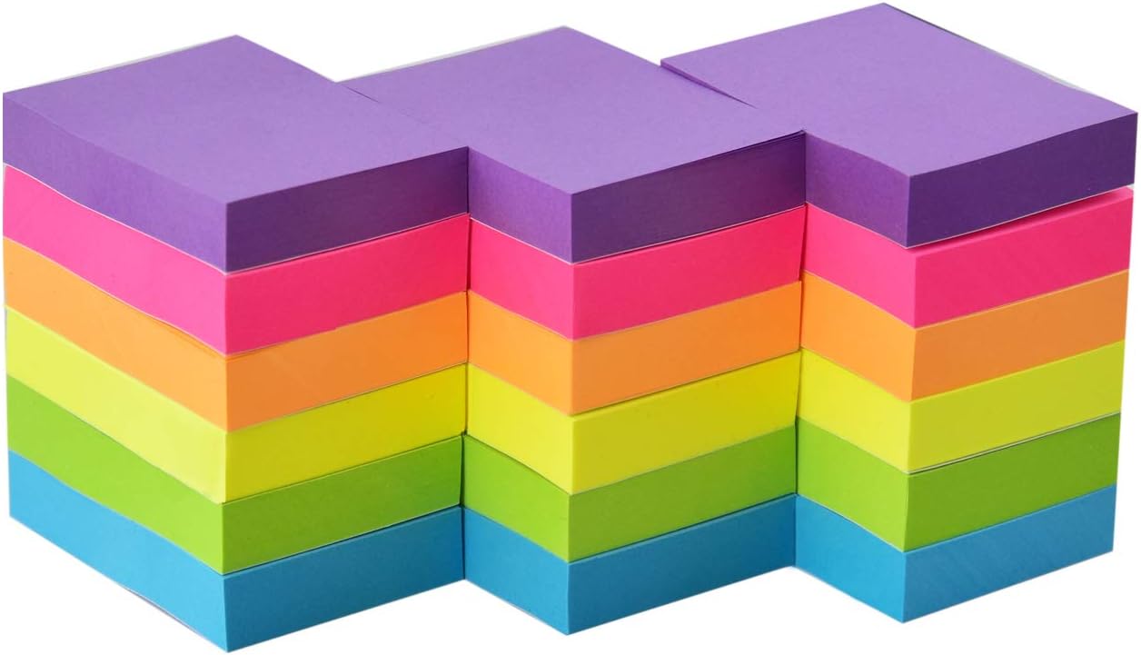 Sticky Notes 1.5 x 2 Self-Stick Notes 6 Bright Color 18 Pads, 100 Sheets/Pad (6 Bright)