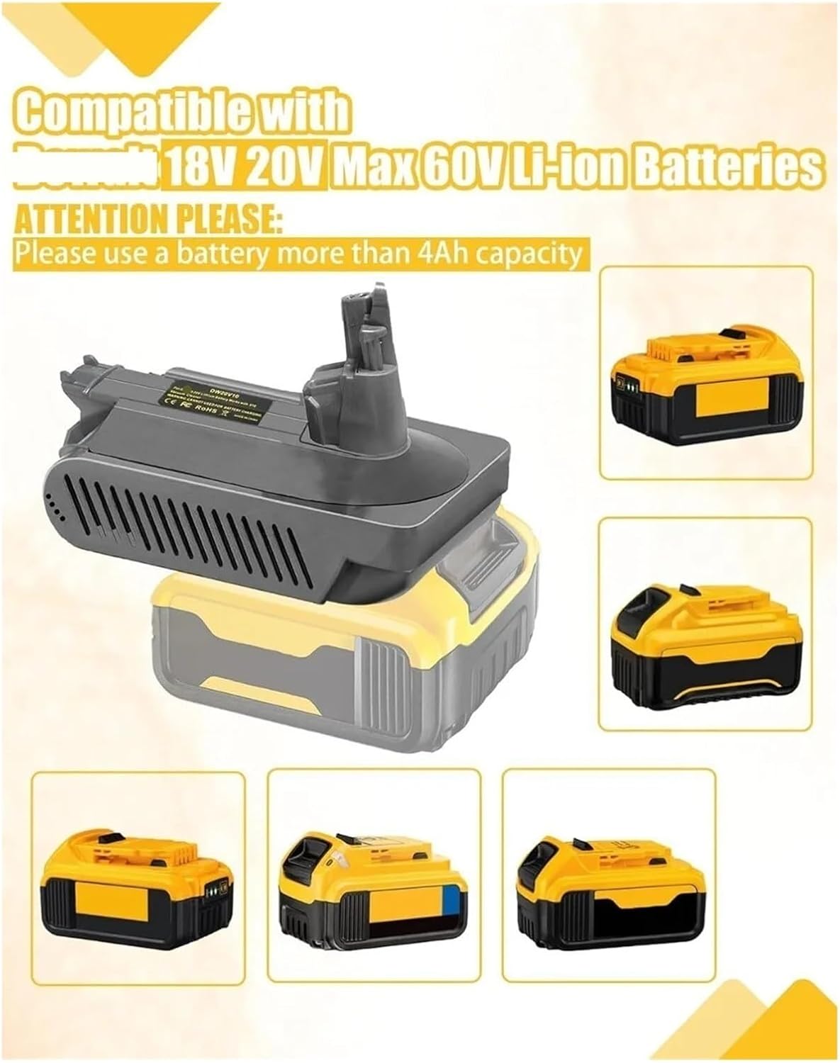 DW20V10 Compatible For Dyson V10,Battery Adapter,Compatible For Dewalt,18V 20V Li-ion Battery Convert To Work For V10 SV12 Animal Vacuum Cleaner Replace