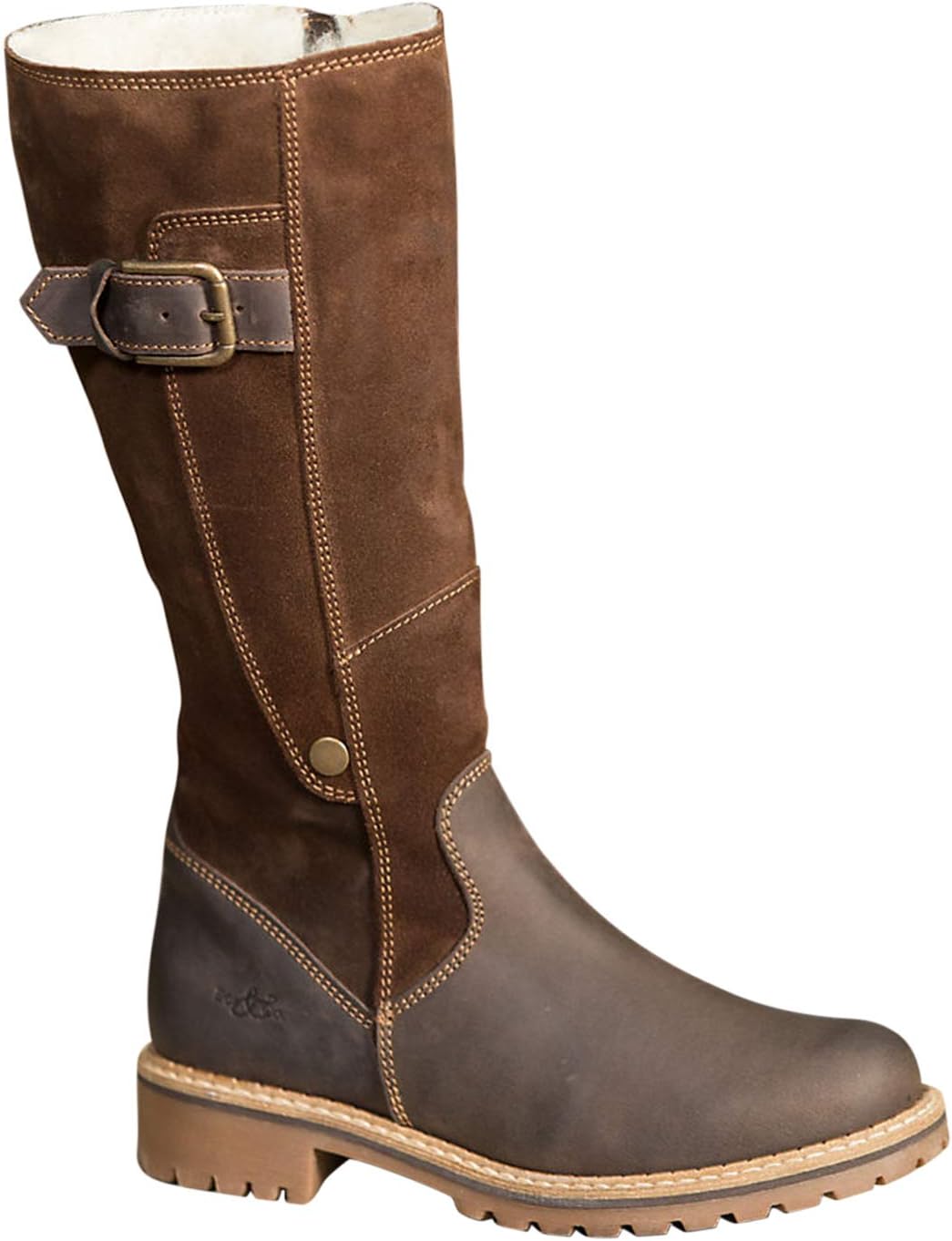 Frestepvie Women's Faux Fur Lined Boots Waterproof Non-Slip Suede Winter Boots Knee High Side Zipper Leather Boots Brown EU37