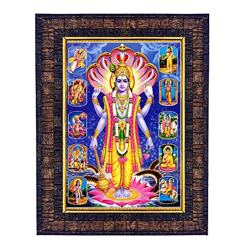 Image of Hawai Lord Vishnu 10 Avatar Photo Frame, Size- 8.5x7inch | Engineered Wood Wall Hanging Home Decor Religious Photo Frame | Housewarming, Festive Gift | SFDI285BLKFRM