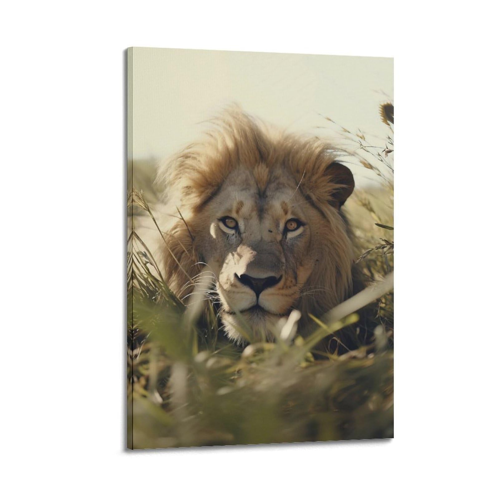 Xkuga Boys Frame-Style African Lion Poster Portrait Nature Wildlife Savannah King Modern Decorative Canvas Prints - Ideal Wall Art For Family, Man Cave, Game Room, & Girls Bedroom 24X36inch(60X90cm)