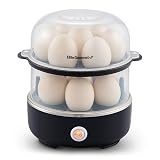 Elite Gourmet EGC1215B Easy Egg Cooker, Two-Tiered, 14-Egg, Black | Steel heating plate cooks soft, medium, hard-boiled eggs, omelets, poached eggs - auto shut-off - measuring cup, piercing pin 14-Egg Black