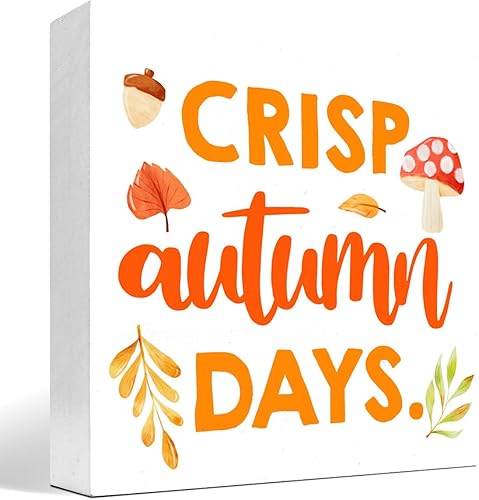 Miniatura 38 de Decoración de escritorio de otoño, Groovy Gobble Gobble Fall Thanksgiving Wood Block Sign Decoración de escritorio, caja de madera rústica de