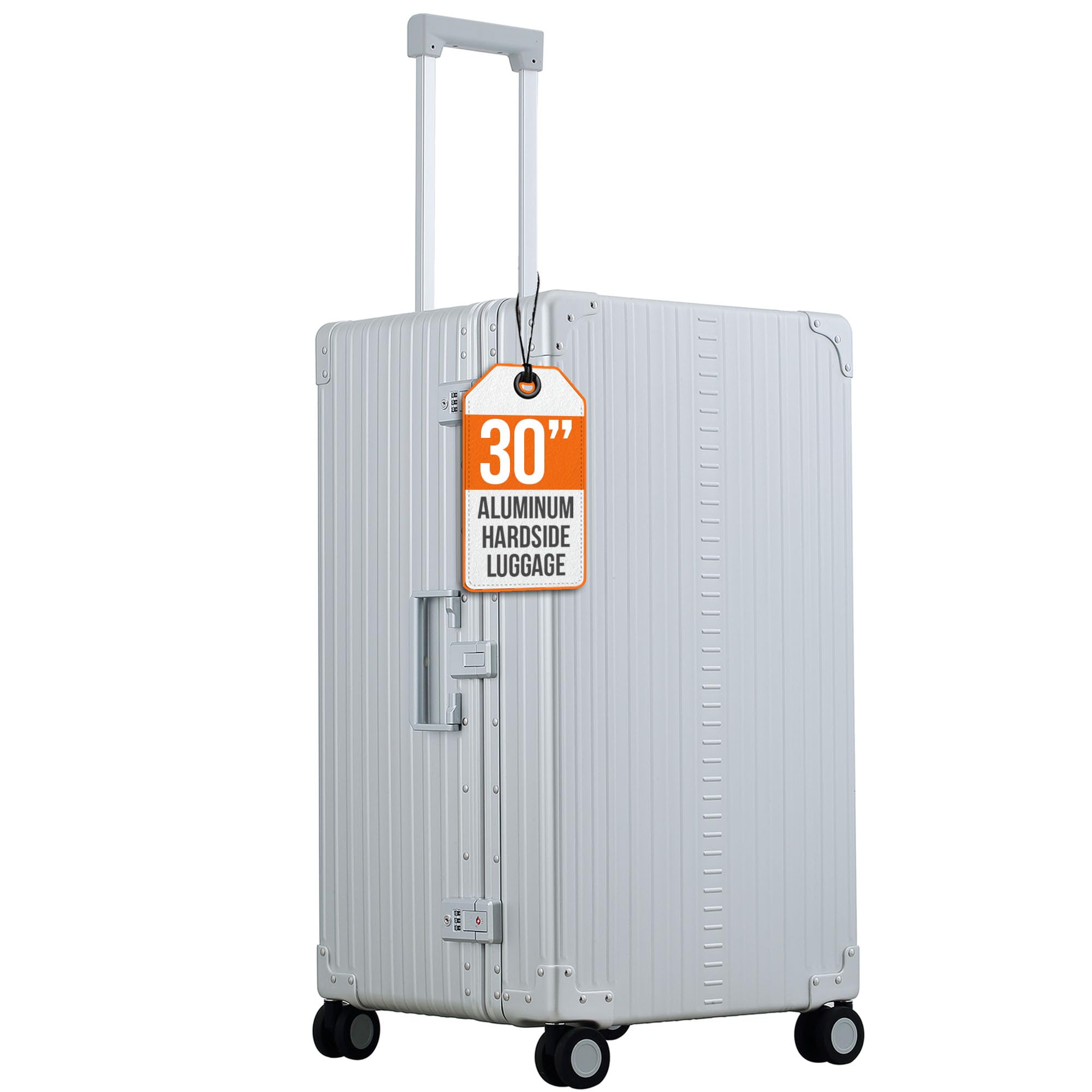 Aleon30” Aluminum Trunk Hardside Luggage, Large Capacity, Lightweight Hardshell Suitcase w/Spinner Wheels, TSA-Approved, Heavy Duty Roller for International Travel and Business Flight, Platinum