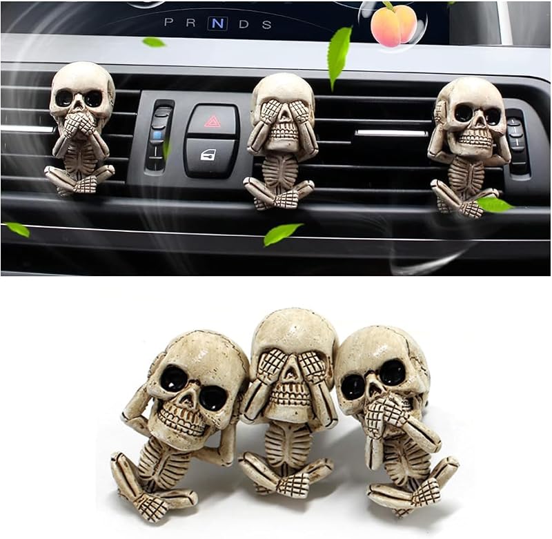 Clipes Decorativos para Saída de Ar do Carro com Caveiras GLSOWEE – Kit com 3 unidades
