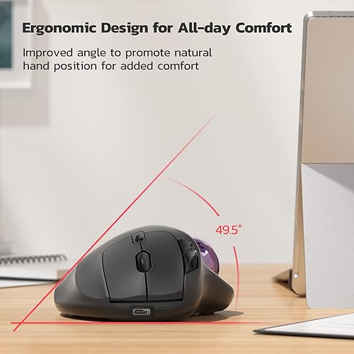 Miniatura 24 de Nulea Ratón inalámbrico M501, recargable ergonómico, fácil control del pulgar, seguimiento preciso y suave, conexión de 3 dispositivos