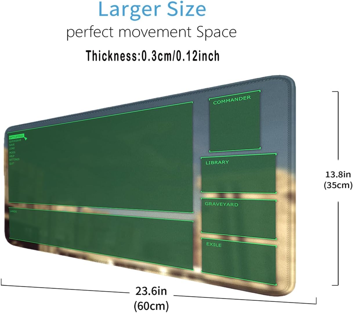 MTG MATS, 24" x 14" TCG DND Playmats Stitched Edges for Trading Card Smooth Rubber Surface Anti-Slip Mouse Pad with Storage Bag Thickened 3mm for Magic Playmat Gaming Mat