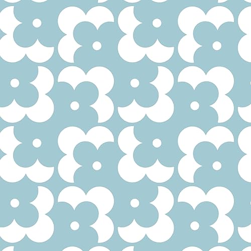 Miniatura 1 de Ismoon Papel tapiz geométrico para despegar y pegar, papel de contacto bohemio azul y blanco, 118 x 17.3 pulgadas, papel tapiz floral moderno,