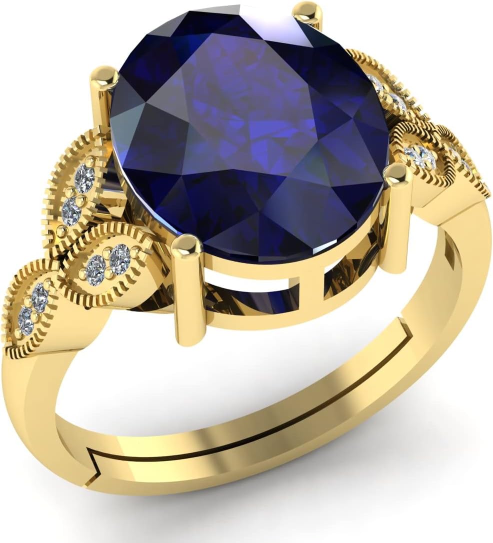 LMDPRAJAPATIS 4.25 Ratti Original Blue Sapphire Stone Gold Ring Promise Ring For Men And Women's