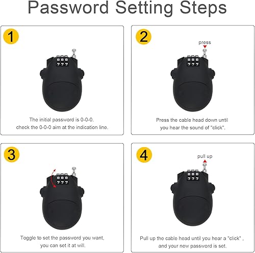 Miniatura 7 de Cerradura de cable de combinación, cerraduras de equipaje con cable de acero retráctil de 30 pulgadas, cerradura de viaje combinada con mini