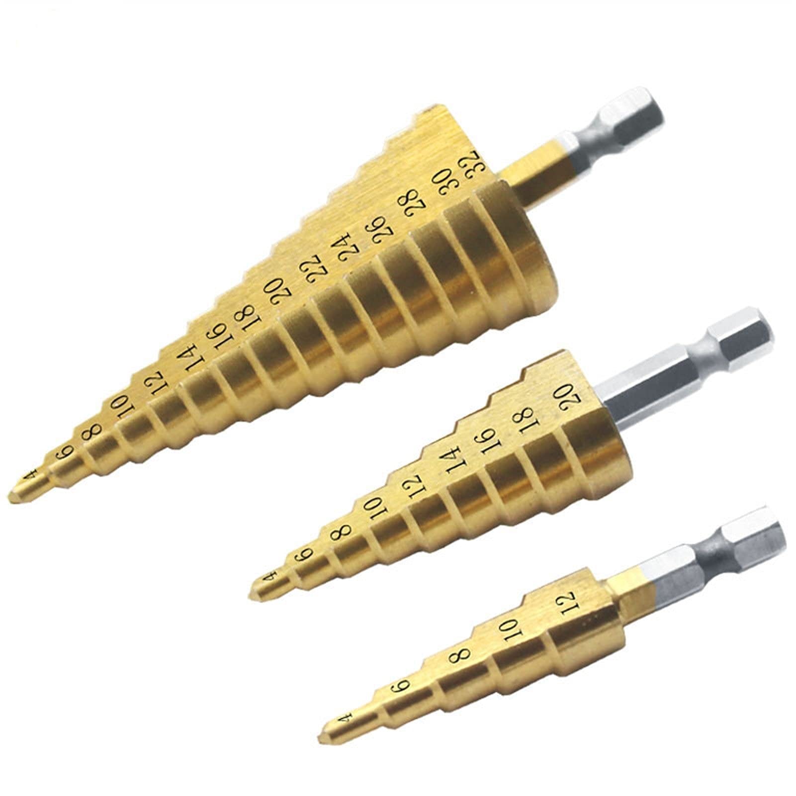Wiertła do cięcia stali HSS duży stożek stopniowy t-ittan powlekany metal wiertła zestaw narzędzi tnących wycinak otworów 4-12/20/32mm (kolor: 1 szt. 4 20 mm) (1 szt. 4 32 mm)