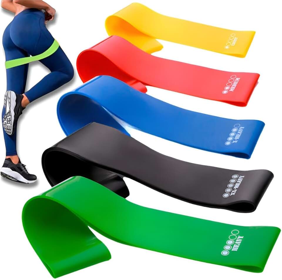 Faixa Elástica para Exercício Fisioterapia Kit com 5 Unidades Mini Band de Resistência com 5 Níveis de Intensidade Fortalecimento para Treinos Funcionais Glúteos Braços Pernas Abdômem