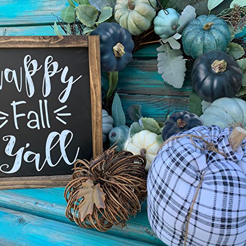 Image of Winlyn 7 Pcs Assorted Sizes Navy Blue Artificial Pumpkins Decorative Dark Blue Pumpkins Faux Foam Pumpkins for Gifts Fall Baby Shower Thanksgiving Halloween Table Centerpiece Shelf Mantel Decoration