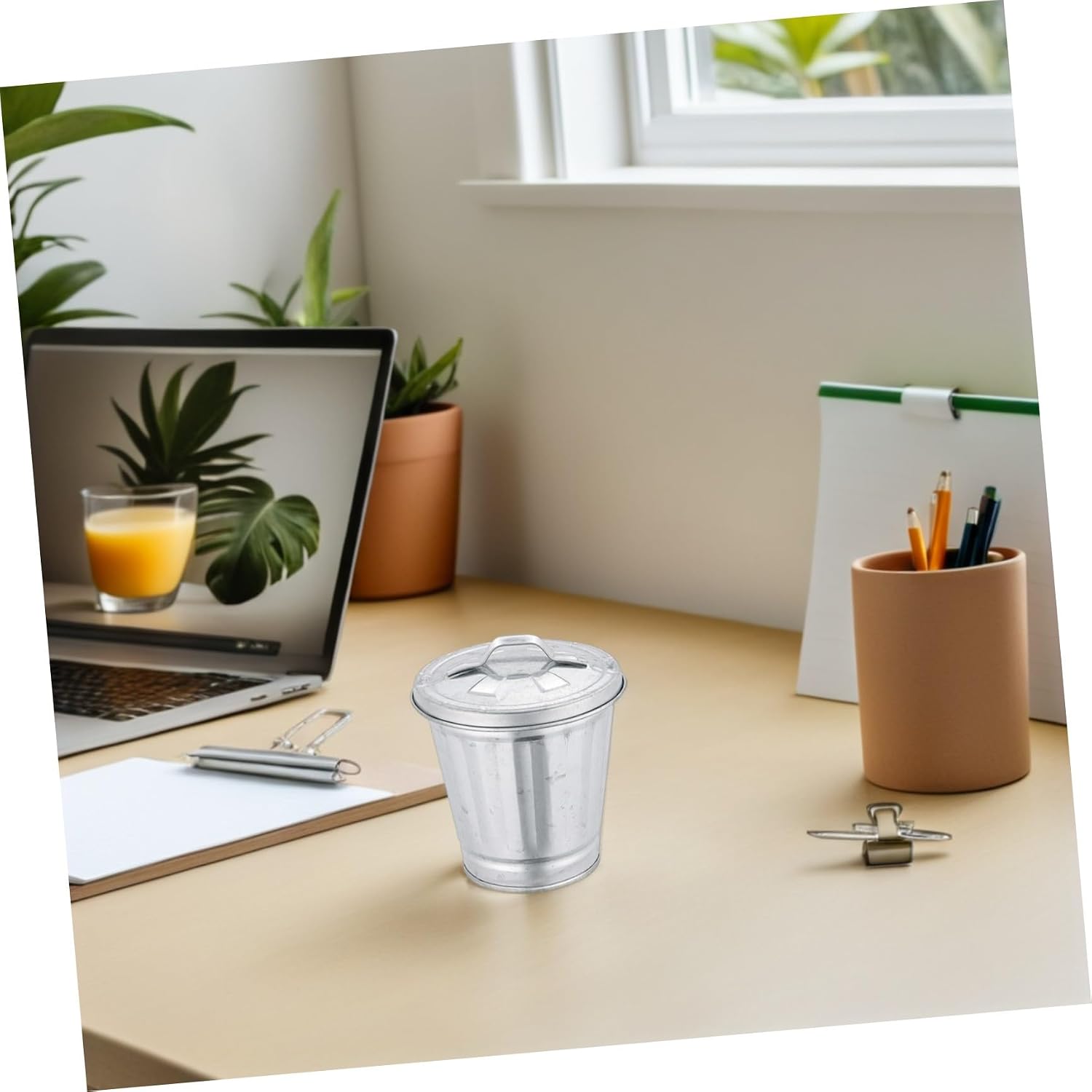 SMASOLO 4pcs Mini Desk Trash Can Desktop Rubbish Storage Bin Small Metal Wastebasket for Office Kitchen Vanity Tabletop Home Organization