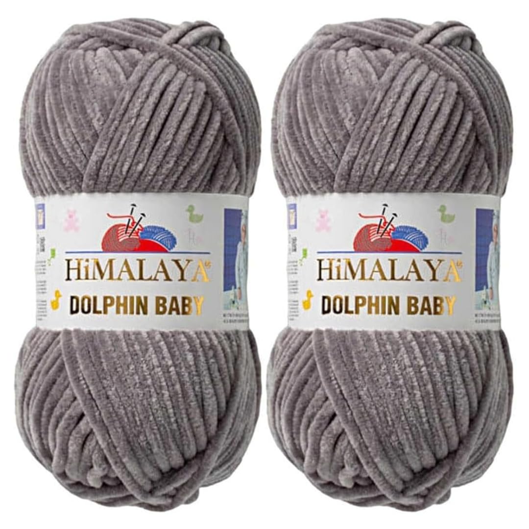 Himalaya Dolphin Baby Yarn 2 X 100g Skeins Super Bulky Yarn for Knitting/Crochet Ideal for Cardigans Shawls Blankets Hats and Home Textiles (2, 80320 Grey)