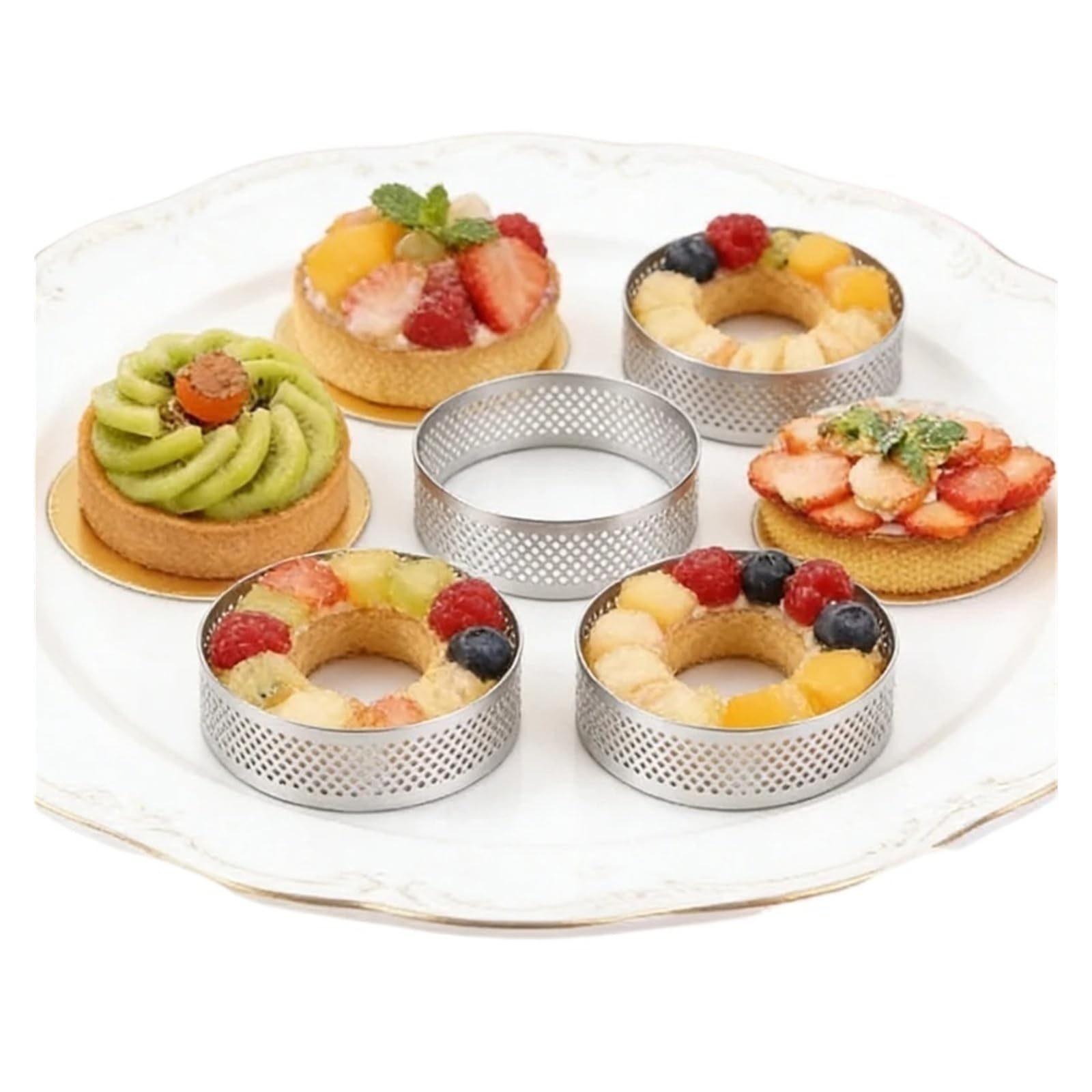 5 cm/14 cm/16 cm/20 cm Rotondo In Acciaio Inox Anello Crostata Forato Resistente Al Calore Stampi FAI DA TE Mousse torta di frutta Tartlet Ciambella Stampo(14cm)
