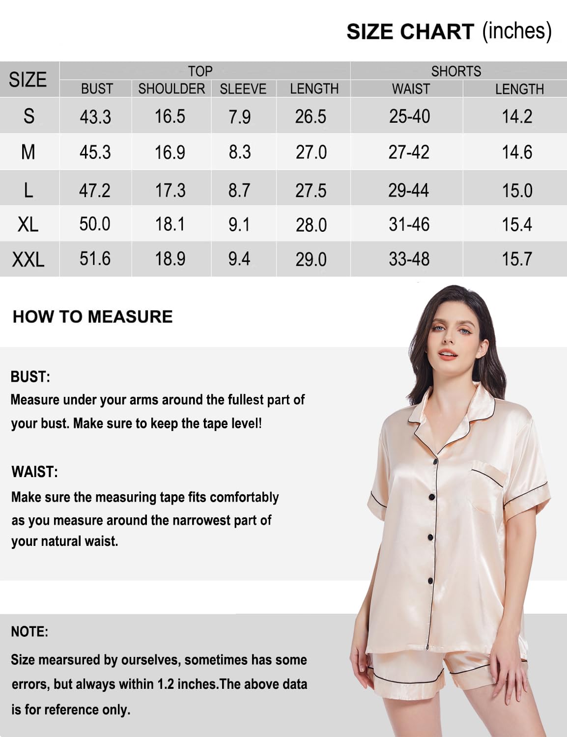 Ensemble de pyjama en satin de soie pour femme : pantalon de pyjama à manches courtes 2 pièces doux boutonné vêtements de nuit pour femme