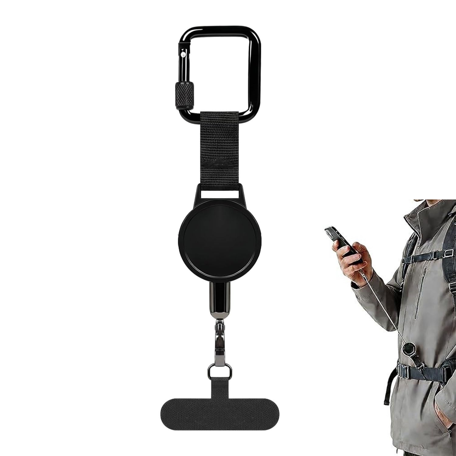 Gansdnek Unisex Black Retractable Phone Tether Lanyard, Anti Loss Phone Strap, Mobile Phone Lanyard Strap, Mobile Phone Anti-Theft Protection, Retractable Cellphone Lanyard For Outdoor Hiking Climbing Fishing