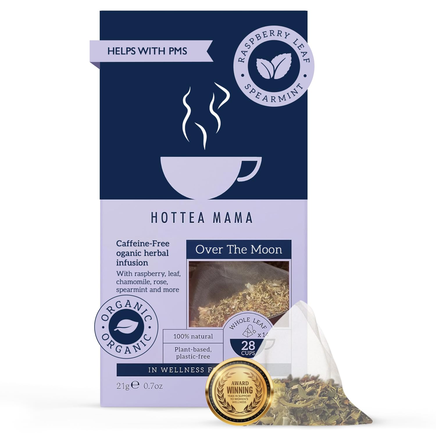 Over The Moon | Period Support Tea | Spearmint, Raspberry Leaf, Rose, Chamomile, Dandelion Root | 14 Whole Leaf Biodegradable Bags (28 Cups Of Tea)