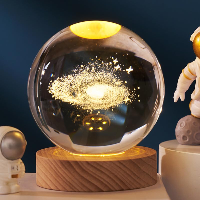 Happy Haves Light Sphere, Happyhaves Calming Stellar Spheres The Galaxy, Saturn and The Moon, Calming Stellar Spheres, Happy Haves Lamp, 3D Galaxy Crystal Ball Night Light (B)
