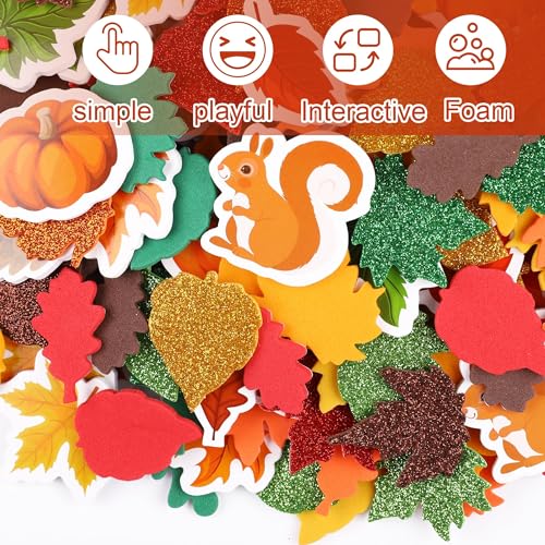 Fovths EH3596 24 Packs Fall Foam Picture Frame Kits Thanksgiving Diy Frame Crafts Fall Leaf Picture Craft Autumn Theme Picture Frames With 300 Leaf Stickers For Thanksgiving Party Favors Birthday thumb #3