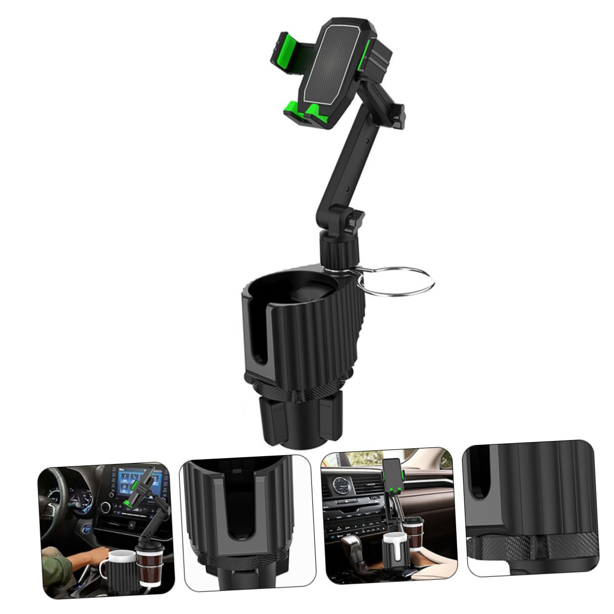 Soporte Metal y Teléfono para Portavasos Móvil Coche con Instalación sin Herramientas, Compatibilidad, Material Abs de Adecuado para Coche y Carrito Golf