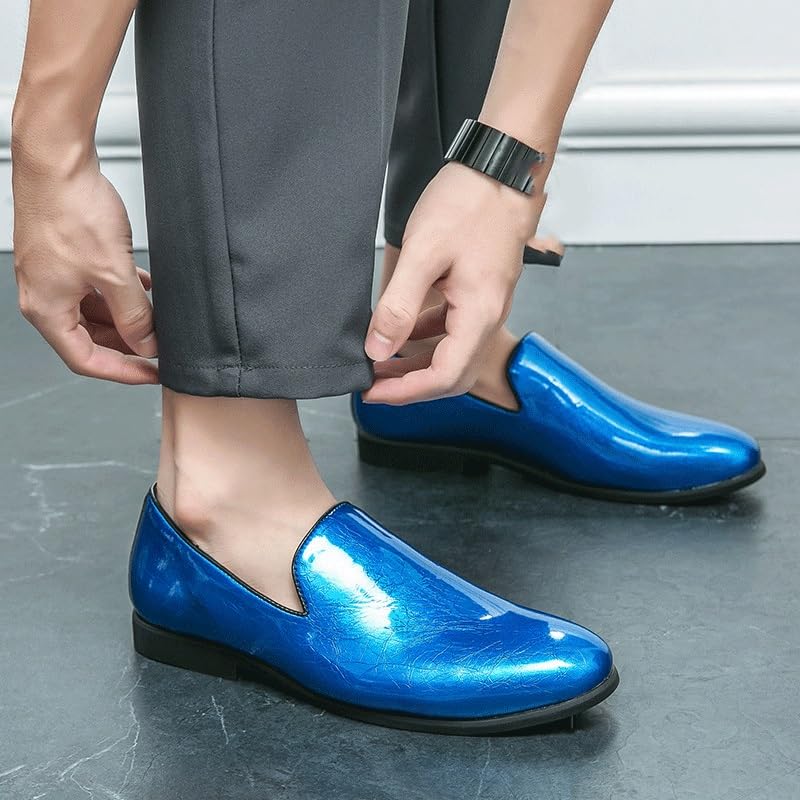 Mens Classic Oxfords Leather Loafers Trendy Bright Upper Comfortable Lightweight Bean Slip On Dress Shoes2