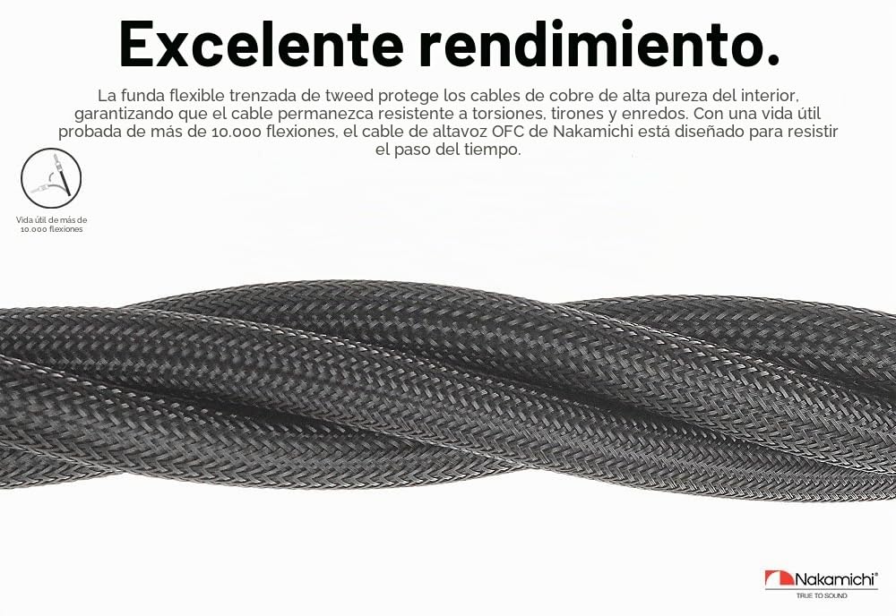 Nakamichi Excel Series Conector tipo banana chapado en oro de 24 quilates con cable de altavoz 99.9% cobre libre de oxígeno (OFC) trenzado Certificado CL2 - Negro (12 AWG / 10 pies / 3,0 m) 2 paquete