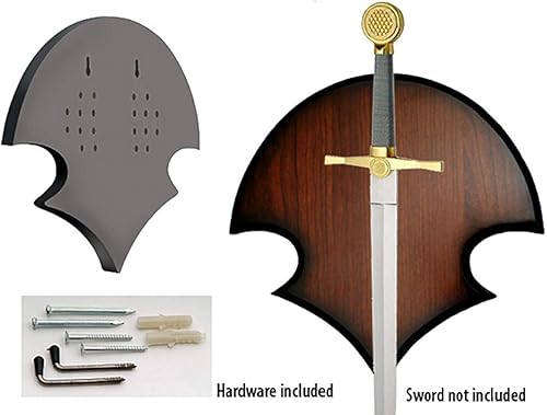 SZCO Placa de espada universal de 11.5 x 11.5 pulgadas, exhibición de madera oscura maciza montada en la pared para espadas, dagas y hachas, incluye