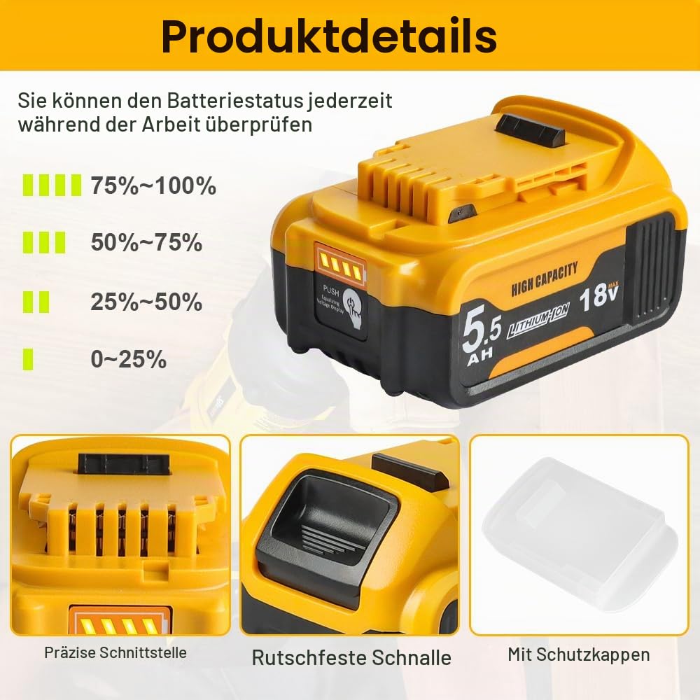 Powarobor 2x18V 5,5Ah Ersatzakku Kompatibel Mit Dewalt DCB184 XR Werkzeuge