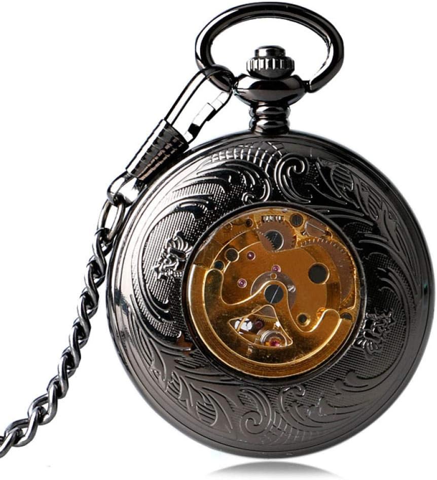 OIFMKC Pocket Watch Luxury Mechanical Pocket Watch Mens Carving Transparent Glass Cover Winding Fashion Automatic Steampunk Exquisite Fob Watch Gift