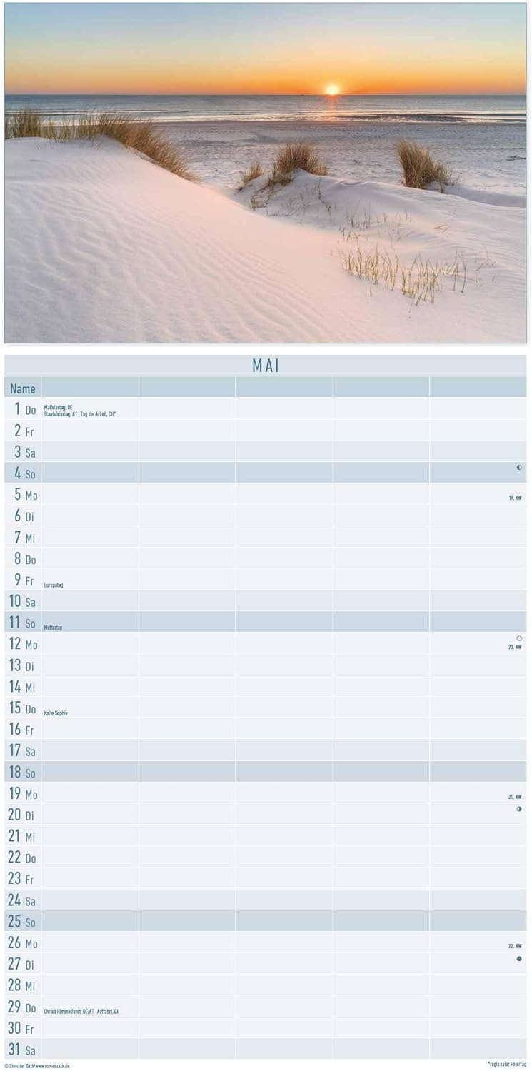 Alpha Edition - 2025 Family Planner: 5-Column, 100-Year & Pollen Flight Calendar, German Holidays DE/AT/CH, 45 cm x 22 cm