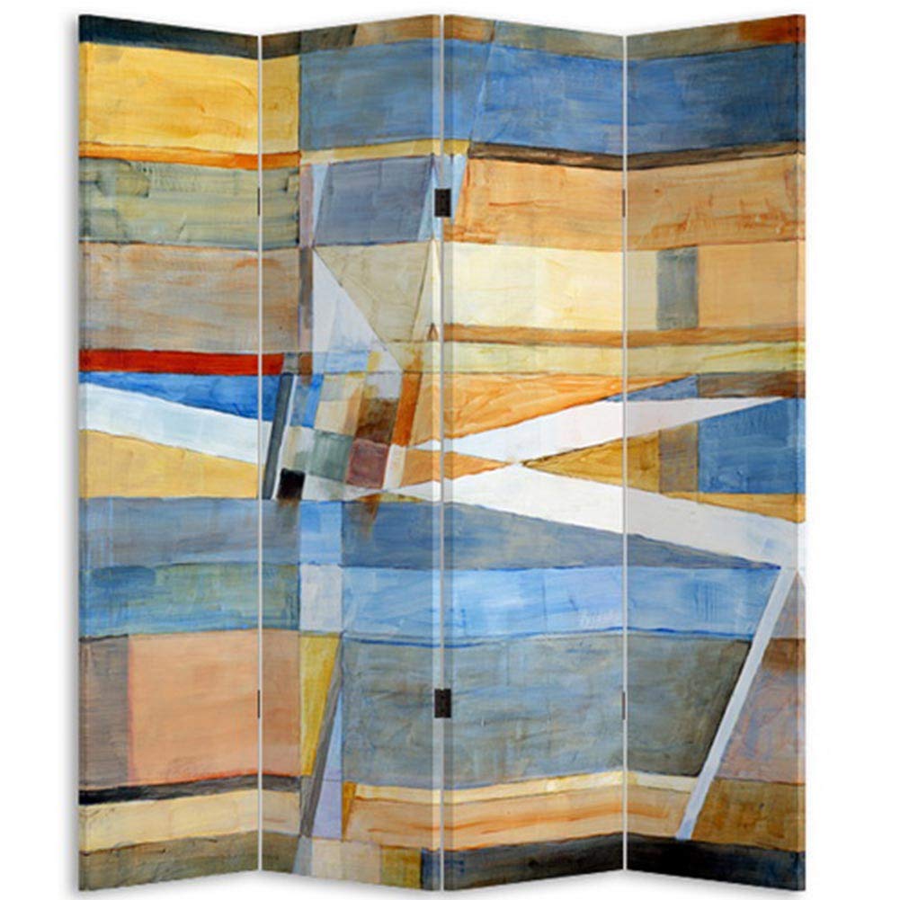 BAKAJI Paravento Separè 4 Pannelli Struttura in Legno Rivestimento in Tela con Stampa Fronte Retro Quadro Astratto Divisorio Richiudibile Pieghevole Design Moderno (180 x 160 cm 4 Pannelli)