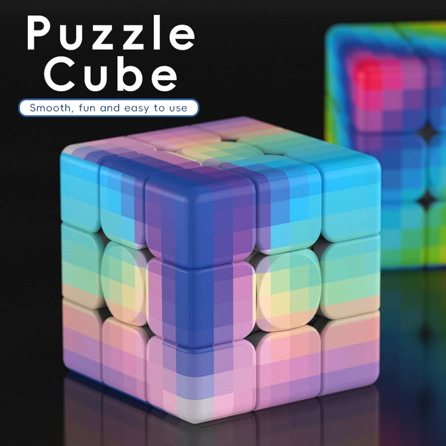 Gradient 3x3 Speed Cube, UV Printing Cube Magic Cube Educational Puzzles Toys for Kids,Beginners and Adults (Stickerless) Blue-PIink-Blue