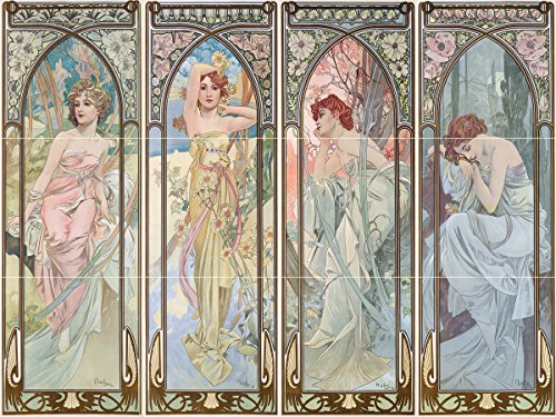 Girls Season of The Year by Alfons Mucha Tile Mural Kitchen Bathroom Wall Backsplash Behind Stove Range Sink Splashback 4x3 6