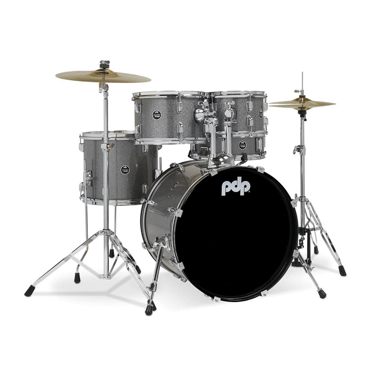 PDP Drums Center Stage Fusion Silver Sparkle 5-Piece Drum Kit with Cymbals and Hardware