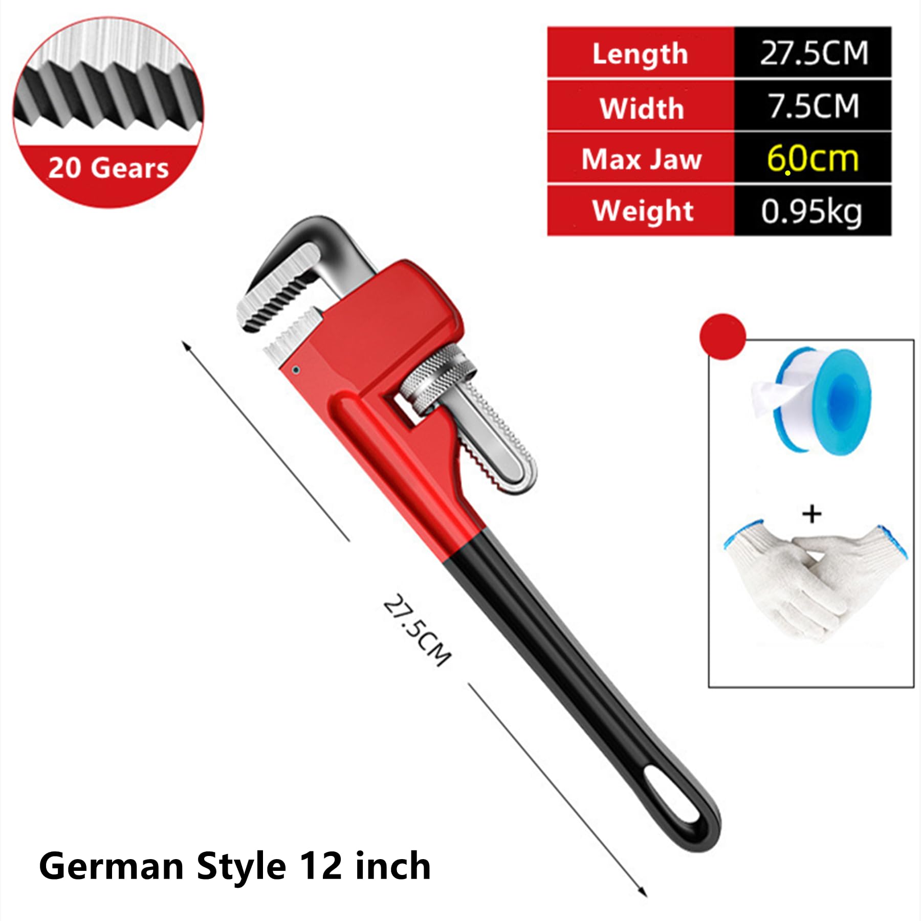 Hotooldo 30 cm wytrzymały prosty klucz do rur, prosty klucz hydrauliczny do muszli klozetowej, zlewu, łazienki, kuchni