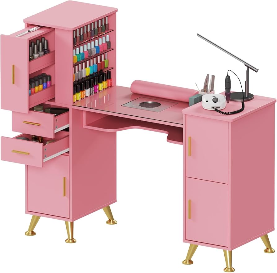 Amazon.com: Kikihouse Manicure Table Nail Desk with Glass Top