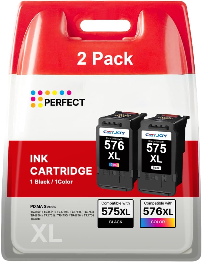 PG-575XL CL-576XL Ink Cartridges๏ผ575XL 576XL Printer Cartridges Replacement for Canon 575 576 Ink Cartridges for Canon PIXMA TS3550i TR4750i TR4755i TS3750i TR4751i Printer (1*Black, 1*Colour)