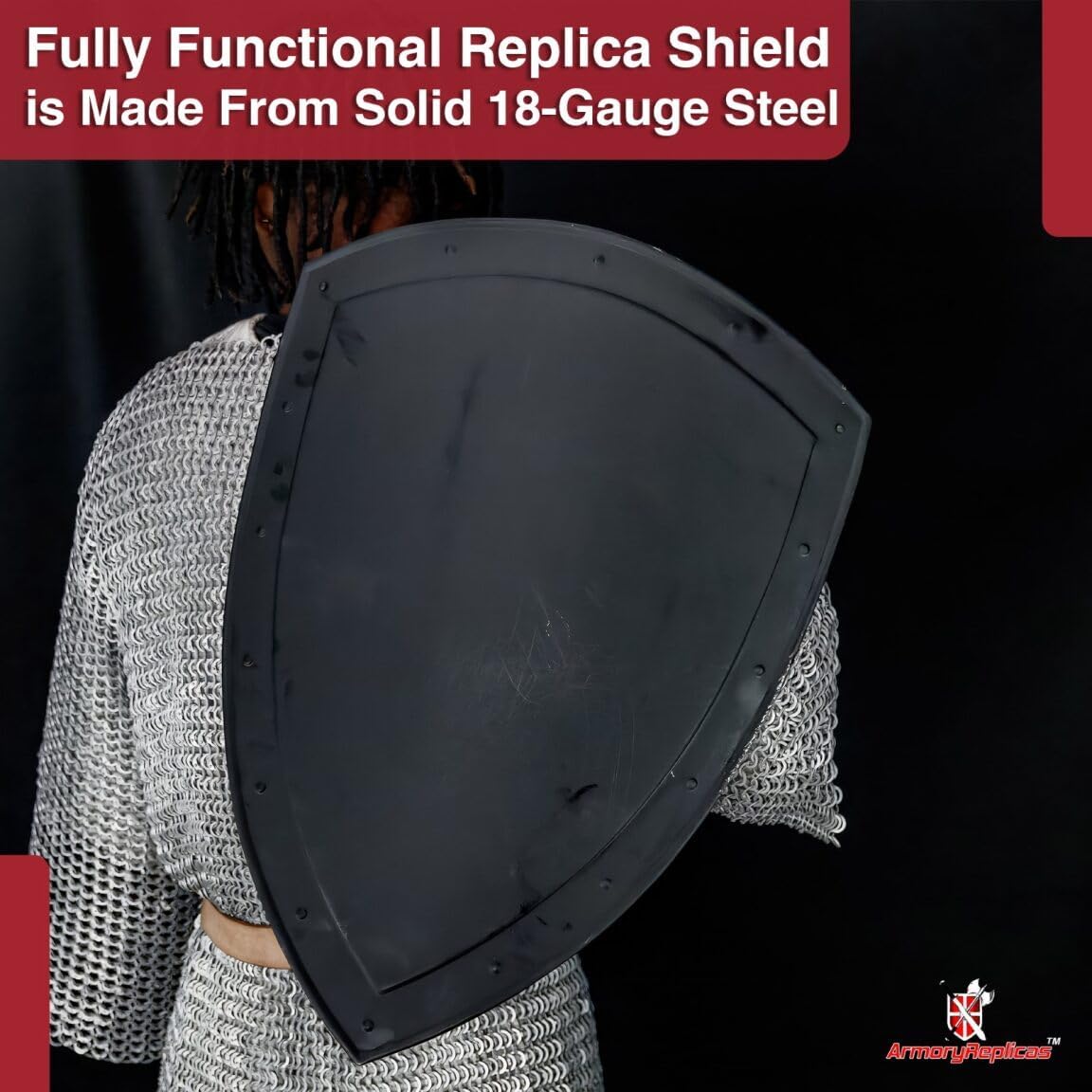 Armory Replicas™ - 14th Century Medieval Functional Historical Replica Solid Black Heater Shield