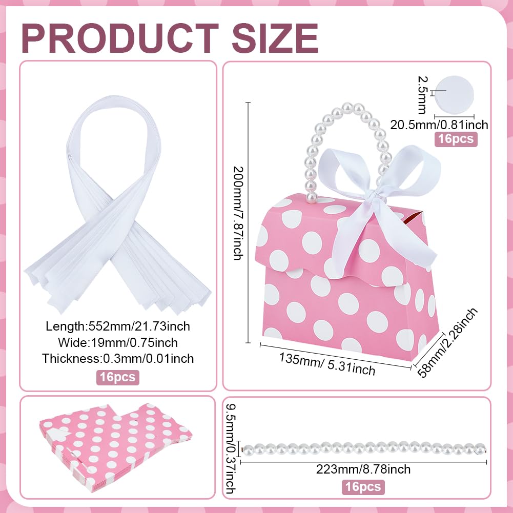 BENECREAT 16 set di Scatole di Bomboniere Rosa Fai Da Te, Scatola di Carta Kraft A Pois Bianchi Da 196x136x60mm con Manico In Madreperla, Confezioni Regalo per Compleanno, Favore Del Partito