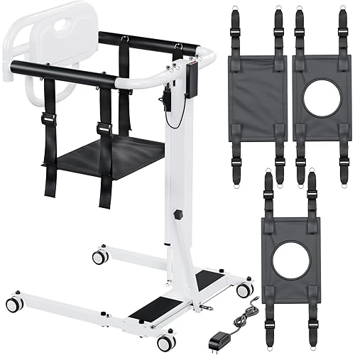 Electric Patient Lift Chair, Portable Motorized Transfer Chair for Elderly & Disabled, Folding Wheelchair Lift for Home, Bathroom & Car Use, 3 Seat Cushions, 287lbs Capacity
