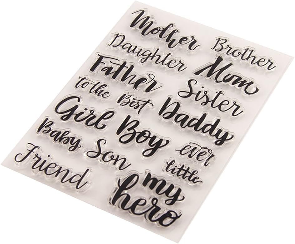 Clear Silicone Stamp Sheet Printing Scrapbooking Embossing Stamper Transparent Cling Seal for DIY Scrapbook Photo Albums Paper Notebook Card Making Arts Crafts Supplies Father Mother Daughter Son