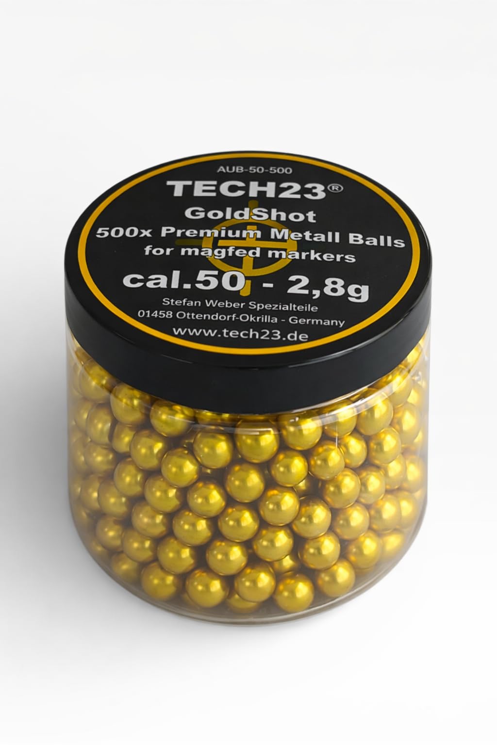 TECH23 GoldShot Performance Alu BBS Cal.50 – 2,8 g - Metall Kugeln Kaliber 50 für t4e & alle magfed Marker im Kaliber 50 - Besser als Stahlkugeln! - 100 oder 500 Stück