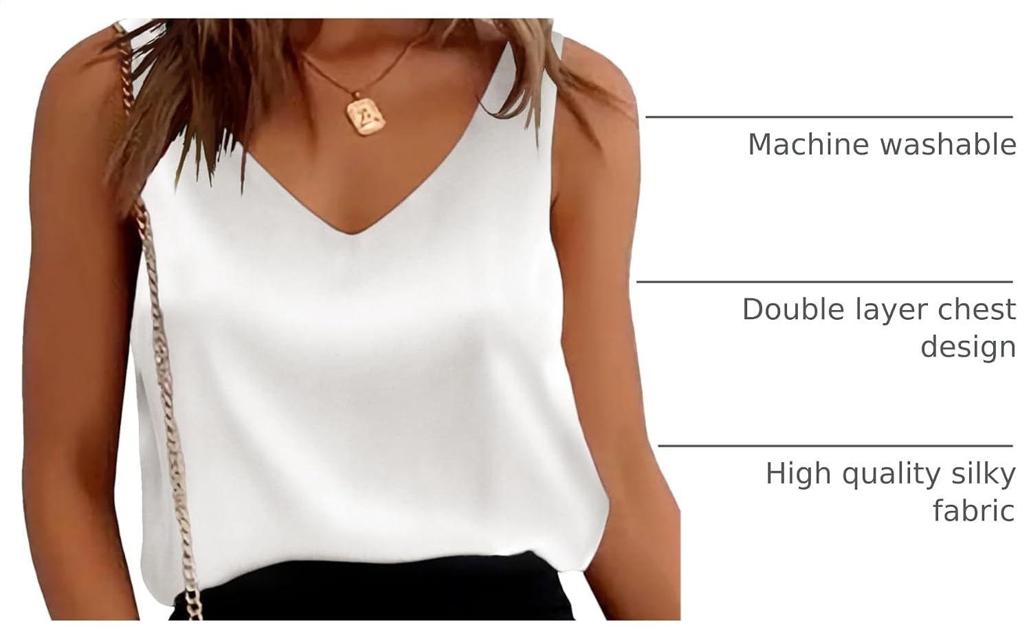 Satin Tank Tops for Women Loose Fit Sleeveless V Neck Cami Camisole Blouses Shirt Top image 4
