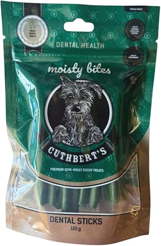 Cuthbert's Moisty Bites Dental Sticks for Dogs, Premium Semi-Moist Treats, Dental Health, Breath Freshening, 120g