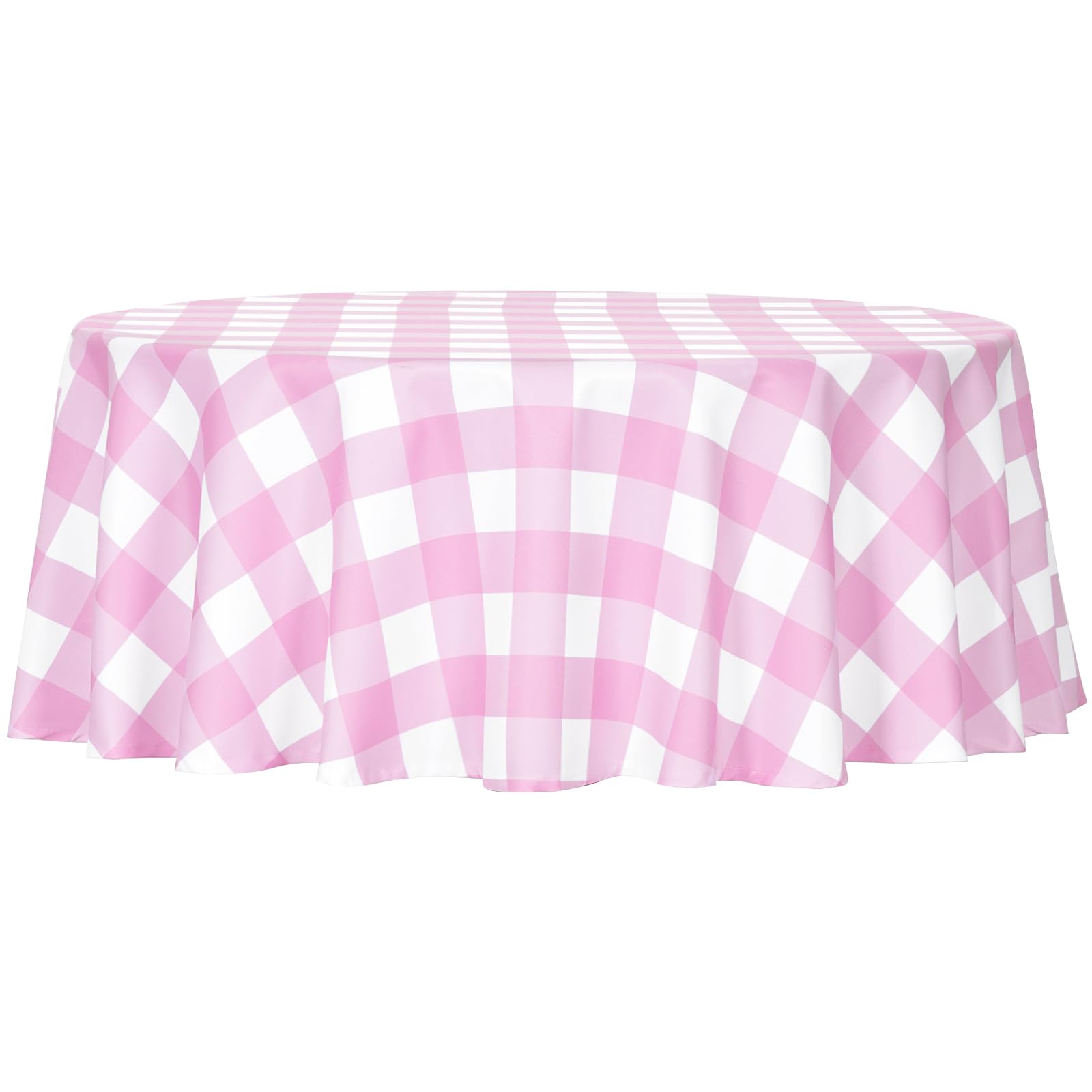 3E Home Pink Gingham Tablecloth 150cm, Polyester Checkered Tablecloth, Spillproof and Wrinkle Resistant Wipe Clean Plaid Round Table Cloth for Outdoor and Indoor