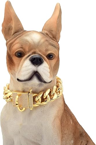 Miniatura 4 de Juego de collar de perro y correa para perro de 0.748 in, oro de 18 quilates, acero inoxidable resistente, collar de entrenamiento de lujo,