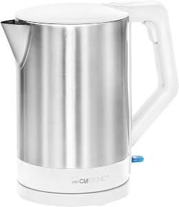 Clatronic® Wasserkocher Edelstahl | 1,5 Liter | Einhandbedienung | Edelstahlgehäuse | Kettle | Station mit Kabelaufwicklung | Wasserkocher weiß | WKS 3692 weiß