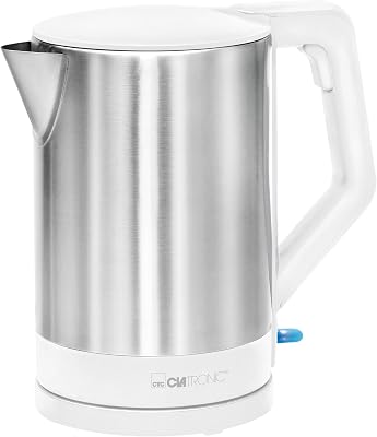 Clatronic® Wasserkocher Edelstahl | 1,5 Liter | Einhandbedienung | Edelstahlgehäuse | Kettle | Station mit Kabelaufwicklung | Wasserkocher weiß | WKS 3692 weiß